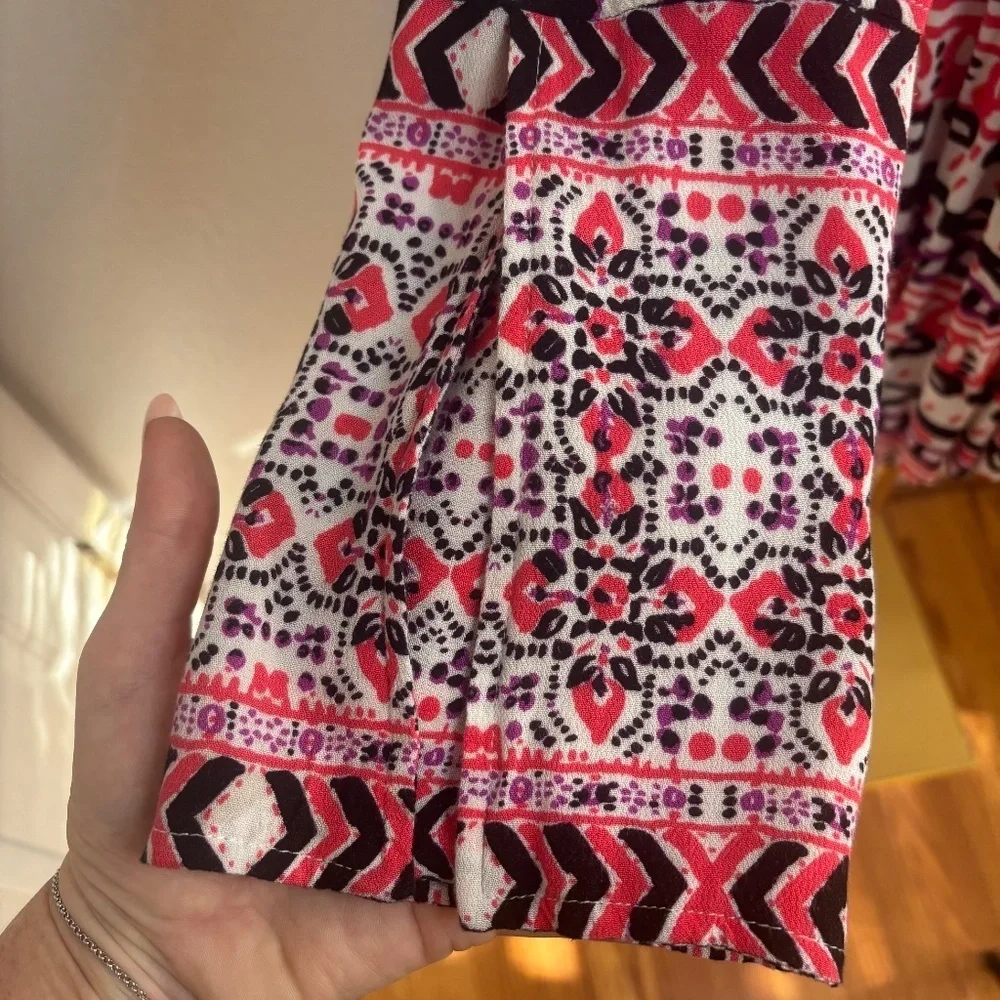 Free People Tegan Boarder Print Mini Dress Size 6 Ivory Pink Black